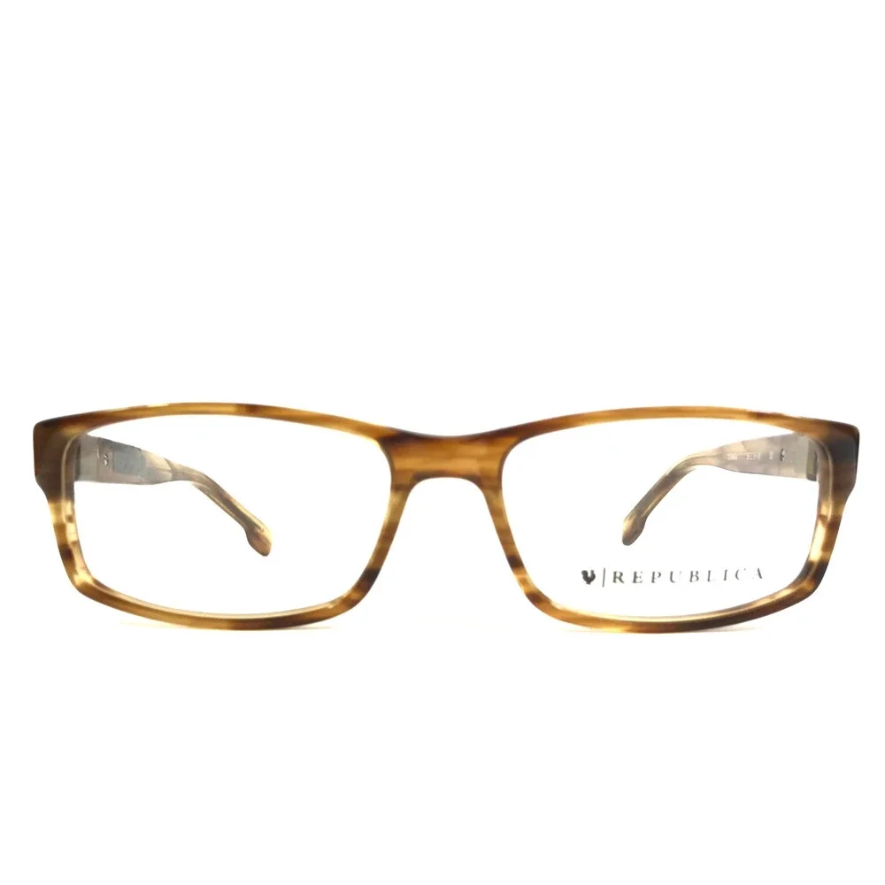 Republica Eyeglasses Frame Tribeca BD Striped Brown Horn Rectangle 55-16-140